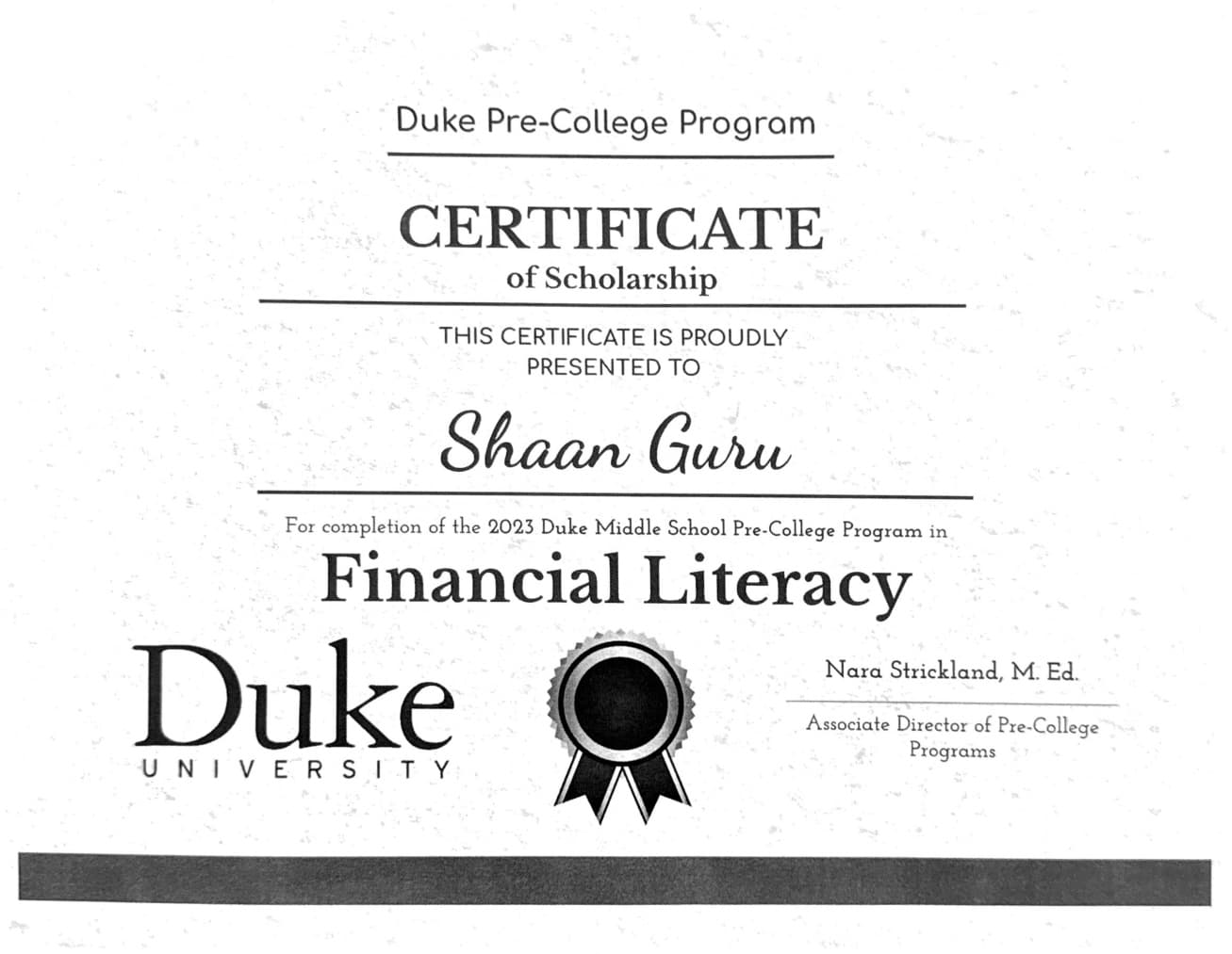 Duke University Financial Literacy